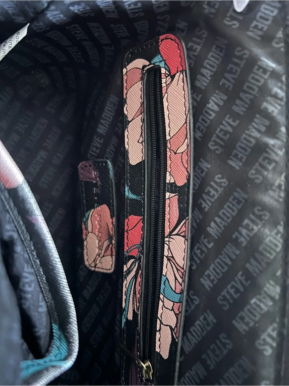 Floral Print Wristlet Clutch - Black with Pink & Teal Flowers